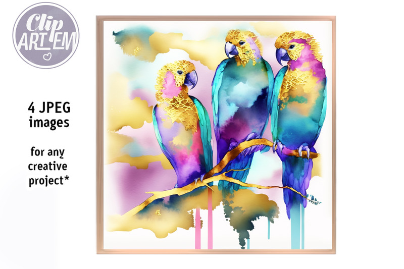 tropical-parrots-painting-artwork-jpeg-images-set-wall-decor