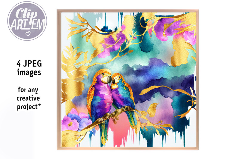 tropical-parrots-painting-artwork-jpeg-images-set-wall-decor