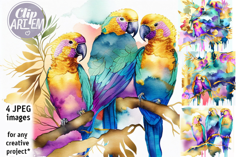 tropical-parrots-painting-artwork-jpeg-images-set-wall-decor