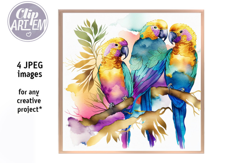 tropical-parrots-painting-artwork-jpeg-images-set-wall-decor