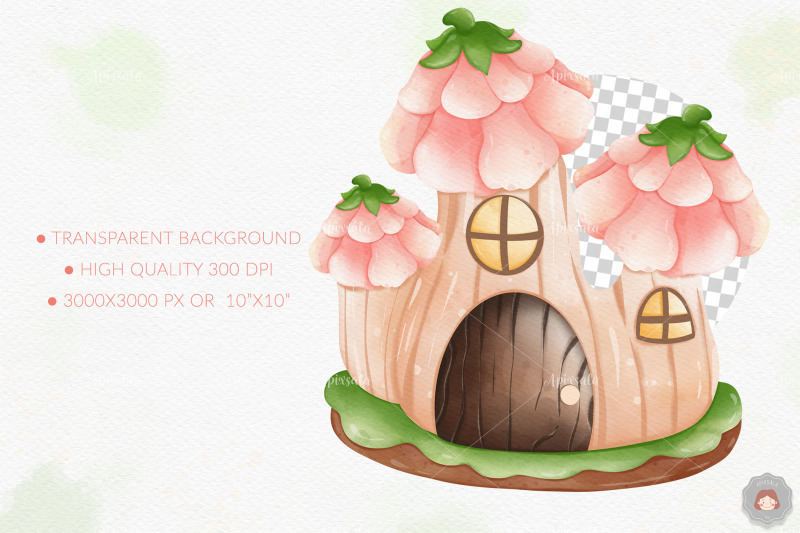 watercolor-cute-fairy-house-spring-clipart-bundle