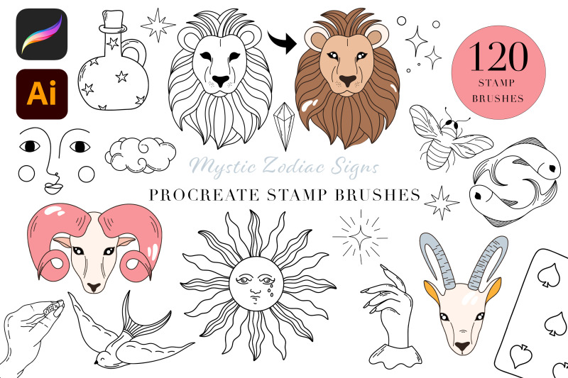 mystic-zodiac-sign-procreate-stamp-brushes