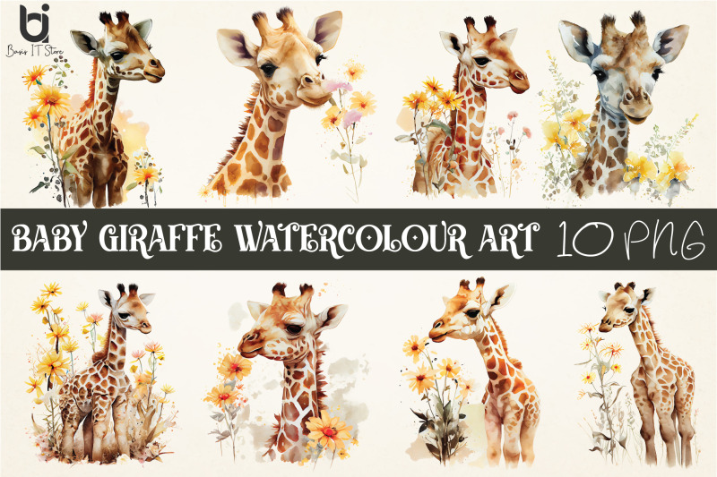 cute-baby-giraffes-watercolor-art-giraffe-with-flower-png-design