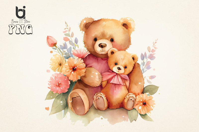 mothers-day-teddy-bears-with-flowers-clipart-png