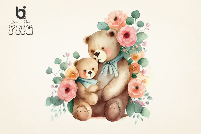 mothers-day-teddy-bears-with-flowers-clipart-png