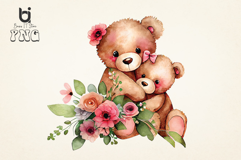 mothers-day-teddy-bears-with-flowers-clipart-png