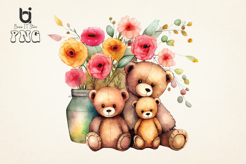 mothers-day-teddy-bears-with-flowers-clipart-png