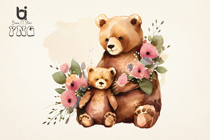 mothers-day-teddy-bears-with-flowers-clipart-png