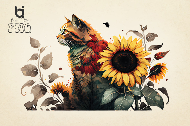 watercolor-cat-with-sunflower-wreath-sublimation-bundle