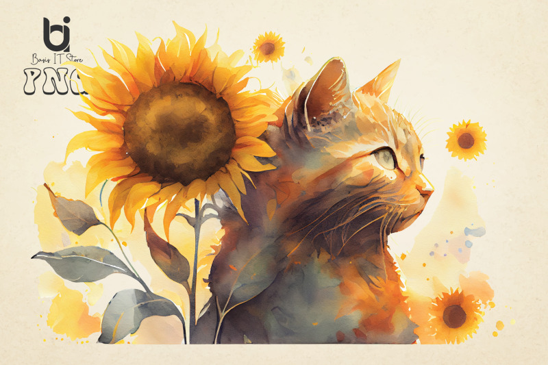 watercolor-cat-with-sunflower-wreath-sublimation-bundle