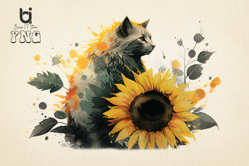 watercolor-cat-with-sunflower-wreath-sublimation-bundle