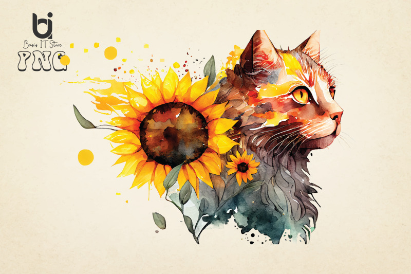 watercolor-cat-with-sunflower-wreath-sublimation-bundle