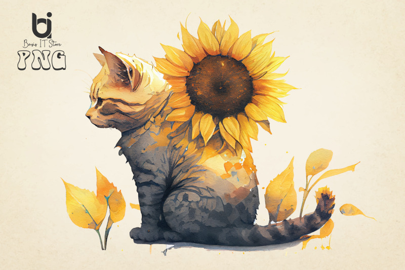 watercolor-cat-with-sunflower-wreath-sublimation-bundle