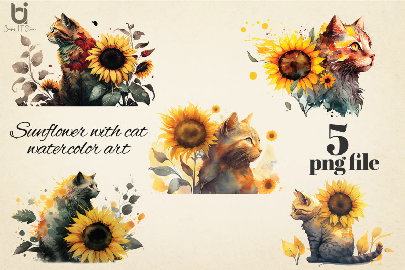 watercolor-cat-with-sunflower-wreath-sublimation-bundle