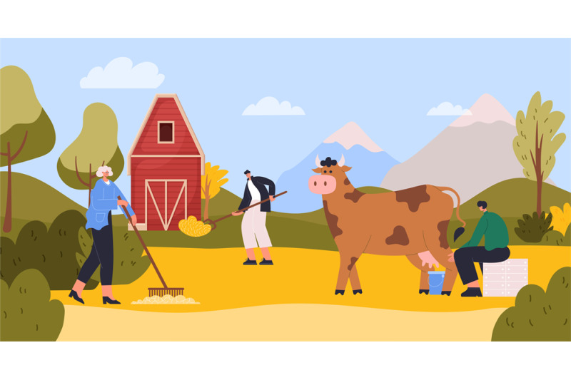 farmer-characters-at-farm-agriculture-man-sitting-and-milking-cow-int