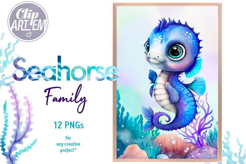 stunning-seahorse-family-12-png-watercolor-images-bundle-clip-art