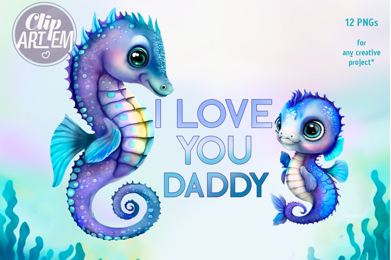 stunning-seahorse-family-12-png-watercolor-images-bundle-clip-art