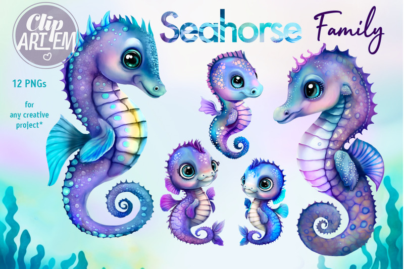 stunning-seahorse-family-12-png-watercolor-images-bundle-clip-art