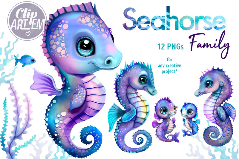 stunning-seahorse-family-12-png-watercolor-images-bundle-clip-art