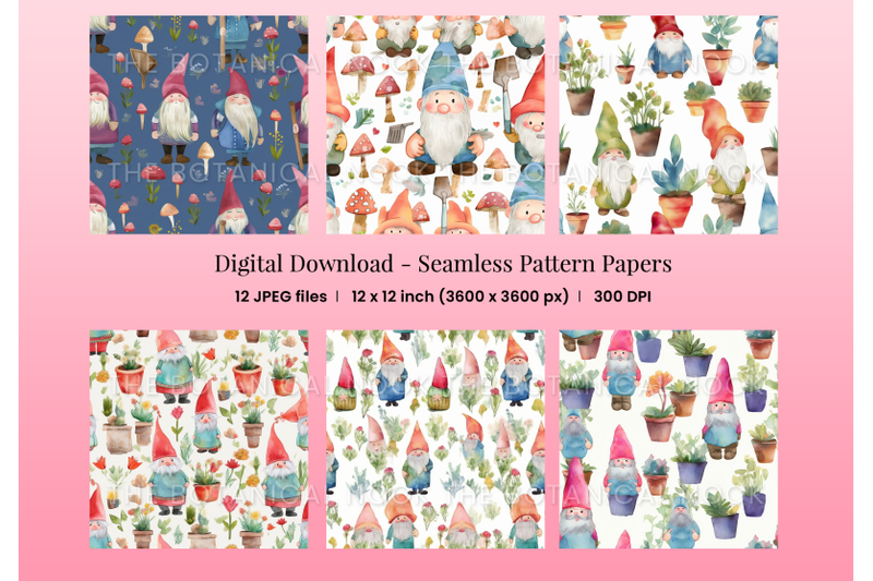 12-woodland-garden-gnome-cuties-digital-paper-seamless-pattern-pack