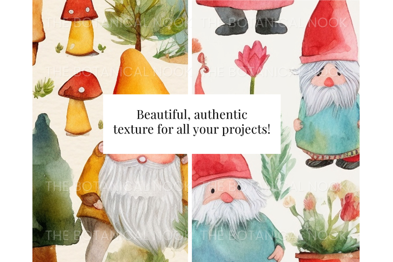 12-woodland-garden-gnome-cuties-digital-paper-seamless-pattern-pack