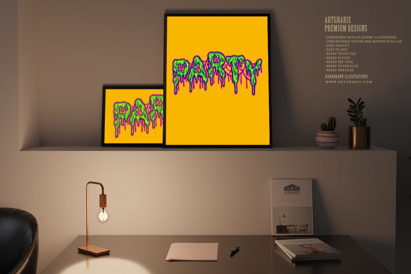 party-melted-font-hand-lettering-text-illustrations