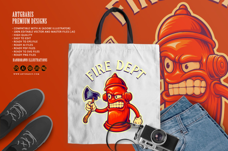 hydrant-fire-dept-axe-logo-cartoon-illustrations