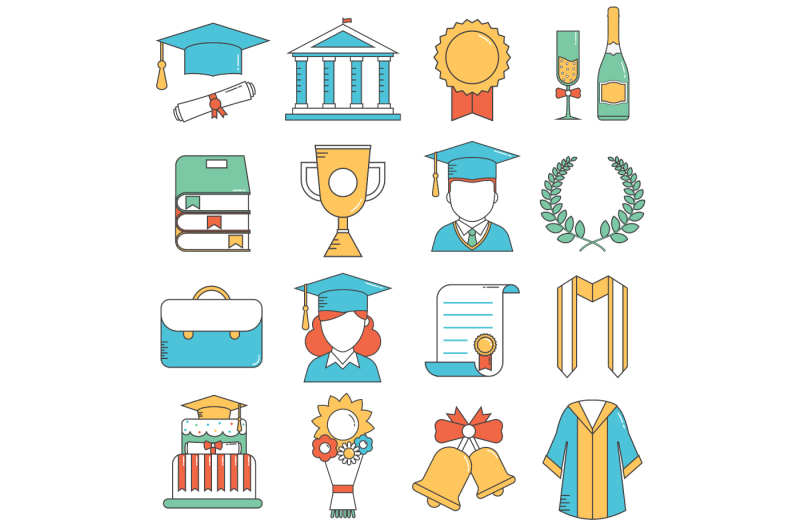 graduation-celebration-line-icons