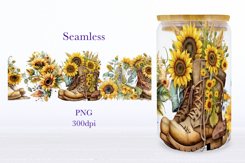 sunflowers-glass-can-wrap-boots-libbey-can-sublimation-png