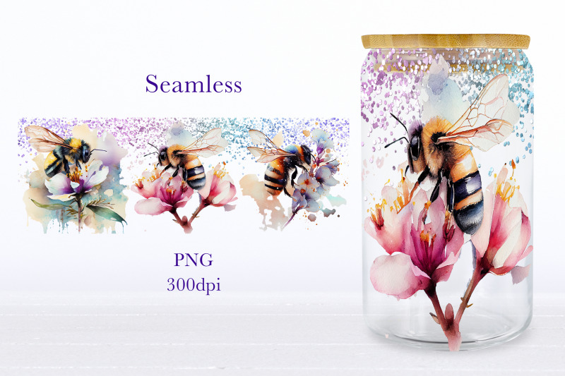 bee-glass-can-wrap-spring-floral-libbey-can-sublimation-png