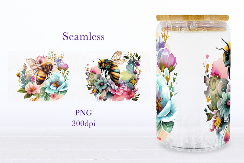 bee-glass-can-wrap-spring-floral-libbey-can-sublimation-png