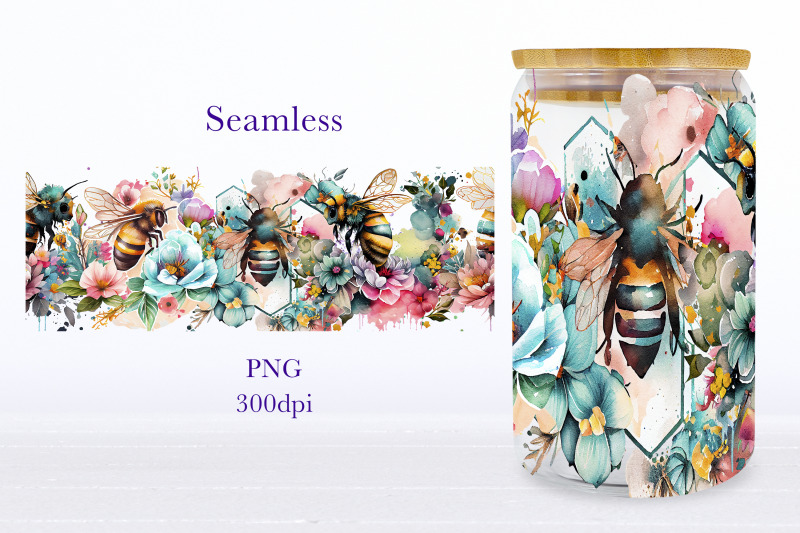 bee-glass-can-wrap-spring-floral-libbey-can-sublimation-png