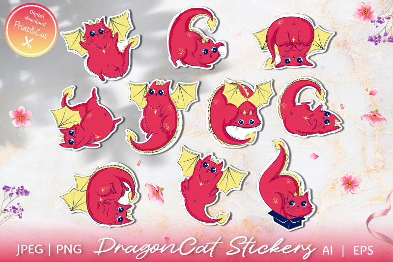 winged-cat-dragon-sticker-cartoon-kitty-with-dragon-wings