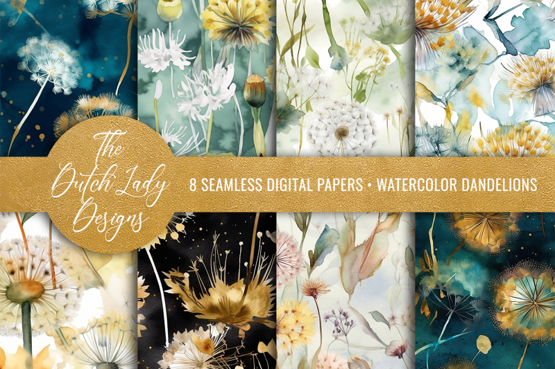 seamless-watercolor-dandelion-patterns