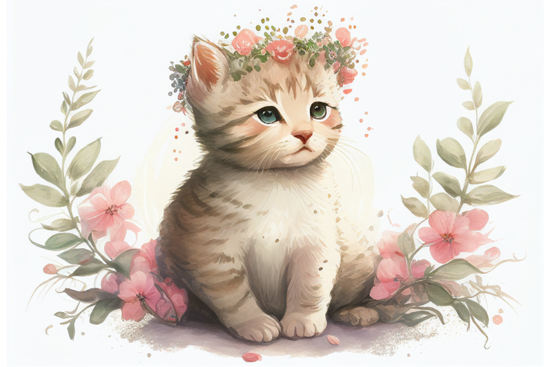 floral-kitty-cat-watercolor