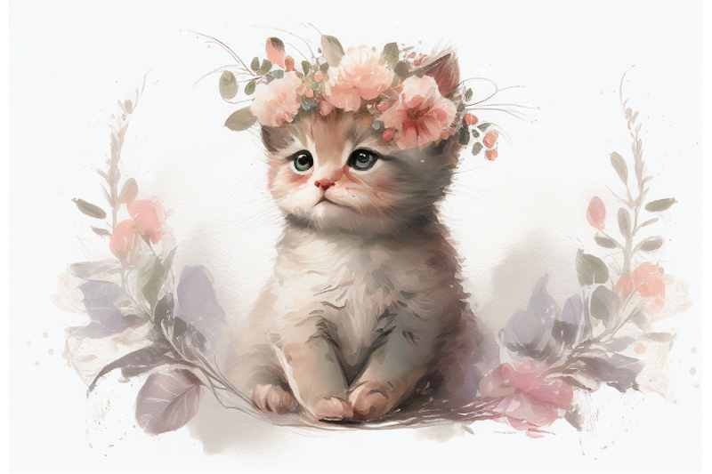 floral-kitty-cat-watercolor