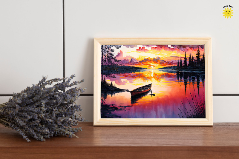 watercolor-beautiful-lake-sunset-backgrounds