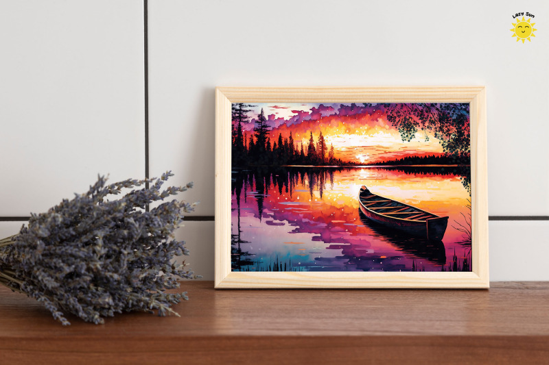 watercolor-beautiful-lake-sunset-backgrounds