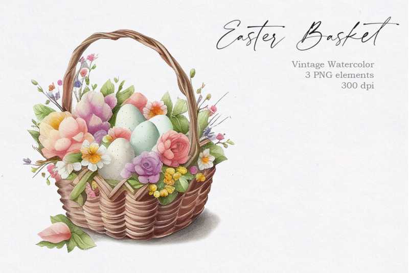 vintage-easter-floral-basket-png-clipart