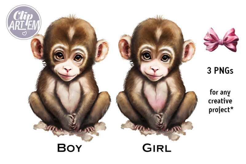 girl-boy-baby-monkey-3-png-images-set-watercolor-clip-art-digital