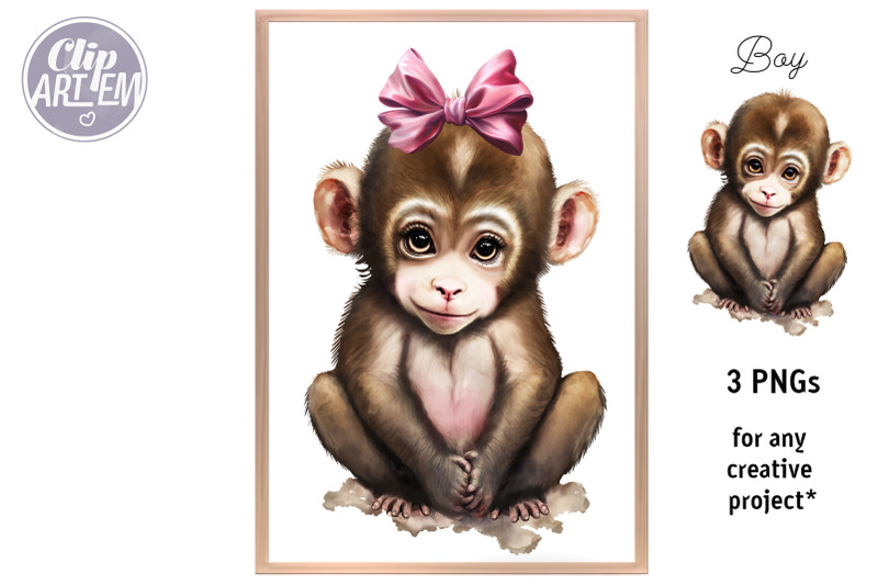 girl-boy-baby-monkey-3-png-images-set-watercolor-clip-art-digital