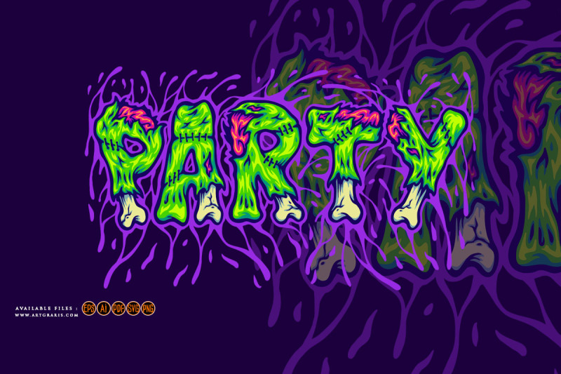 spooky-zombie-bone-word-party-text-lettering-word-illustrations