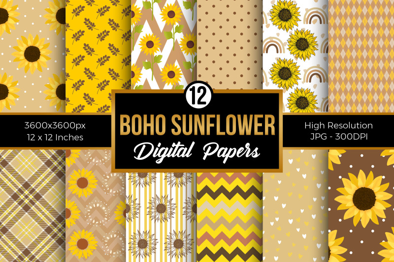 boho-sunflowers-digital-papers