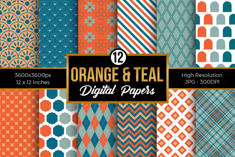 orange-and-teal-seamless-pattern-digital-papers