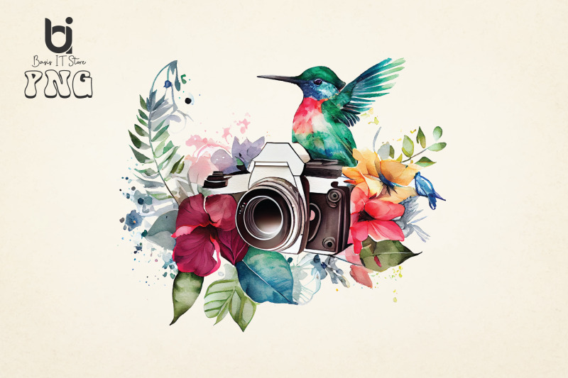 floral-camera-with-hummingbird-bundle-sublimation-png-file