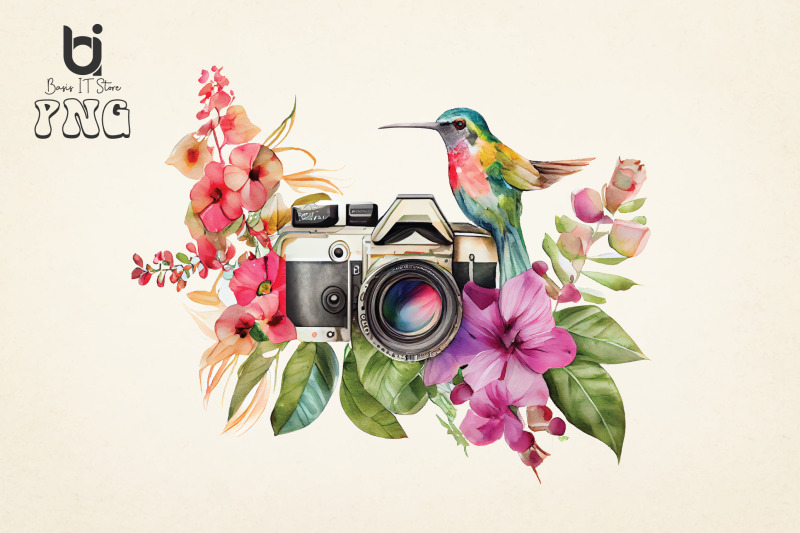 floral-camera-with-hummingbird-bundle-sublimation-png-file