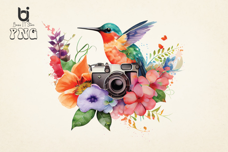 floral-camera-with-hummingbird-bundle-sublimation-png-file