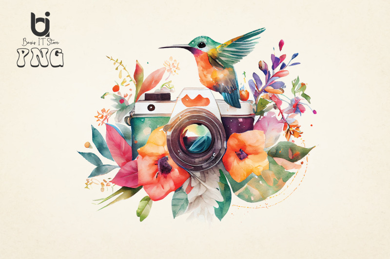 floral-camera-with-hummingbird-bundle-sublimation-png-file