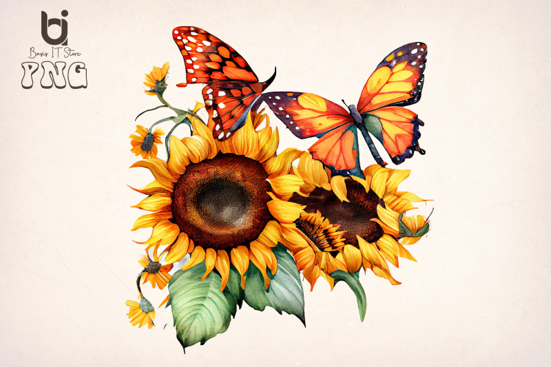 watercolor-butterflies-sunflowers-bundle-sublimation-png