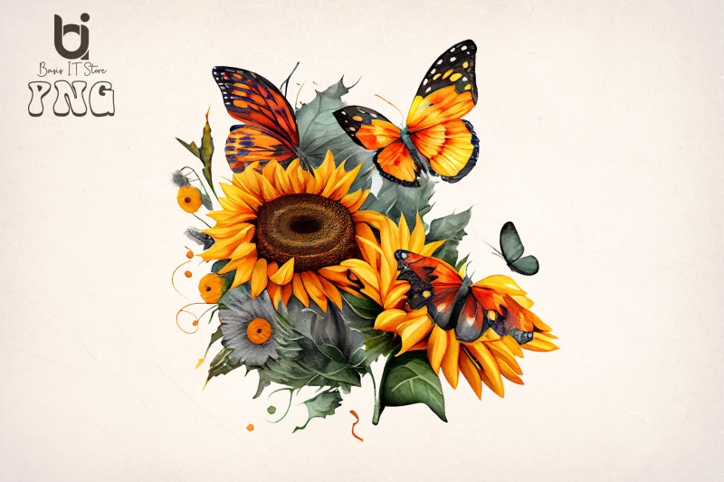 watercolor-butterflies-sunflowers-bundle-sublimation-png